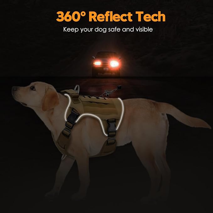 Heavy-Duty Tactical Dog Harness for Large Dogs, No Pull Adjustable Reflective Pet Vest with Molle System, K9 Military-Grade Control for Service Training, Outdoor & 10+ Breeds, Khaki, X-Large