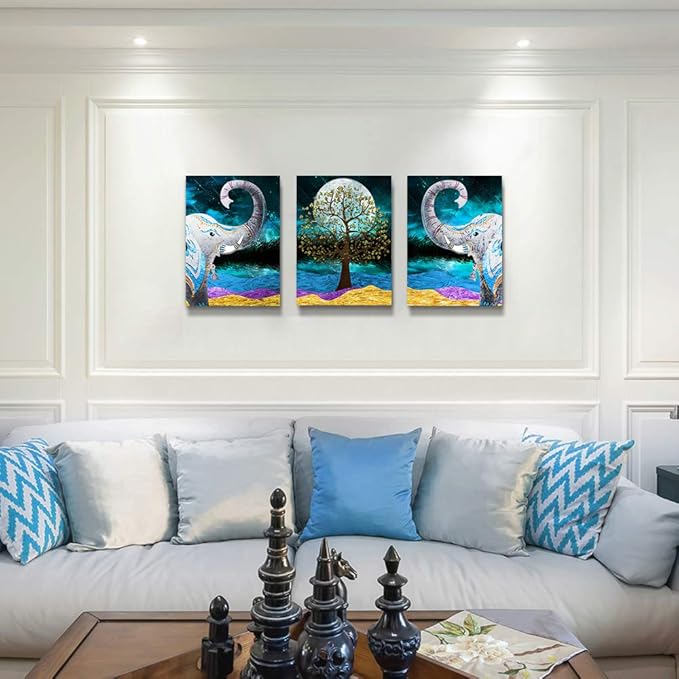 Canvas Wall Art for Living Room ,farmhouse bathroom Wall decor blue abstract Animal landscape painting,modern family kitchen Bedroom Decoration elephant Canvas art pictures Artwork for home walls