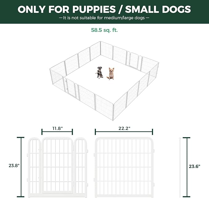 FXW Homeplus Unleashed Indoor Dog Playpen - Stress-Free and Safe Play, Heavy Duty 24 Inch 16 Wire Panels Dog Pen for Puppy and Small Dogs, White│Patented
