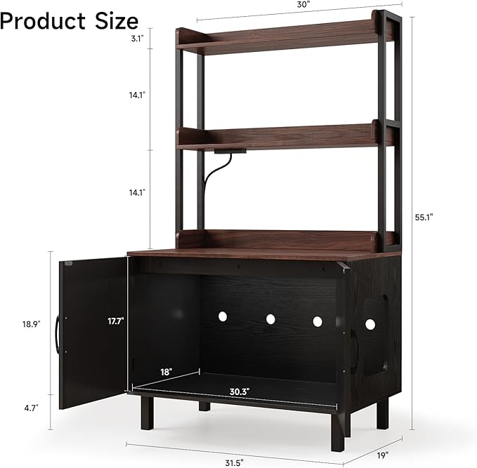 55 Inches Cat Litter Box Enclosure, Hidden Litter Box Furniture with 2 Storage Shelves and Charging Sockets, Wooden Cat House, Large Indoor Cabinet for Living Room & Entryway, Black