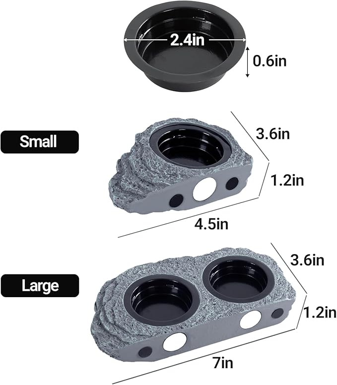 Wacool Magnetic Gecko Ledge - Single Bowl Reptile Feeding Tray with 3 Feeding Cups for Geckos, Lizards, Chameleons and Reptile Pets