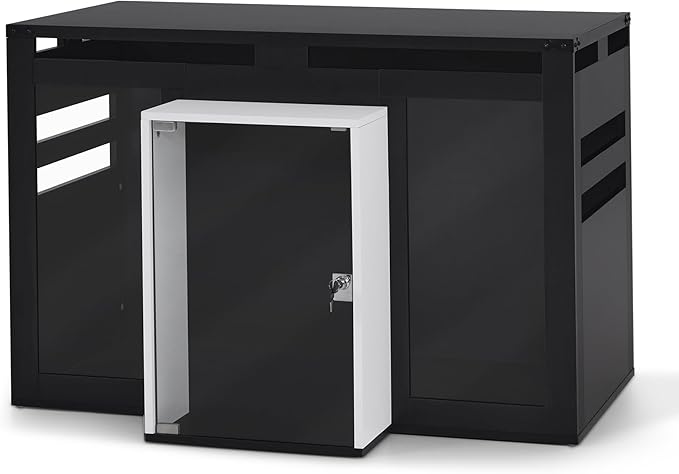 Lovupet Wooden Dog Crate Furniture, Villa Style Dog Kennel for Medium Breed with Glass Door and Acrylic Panels, GC34 (Black)