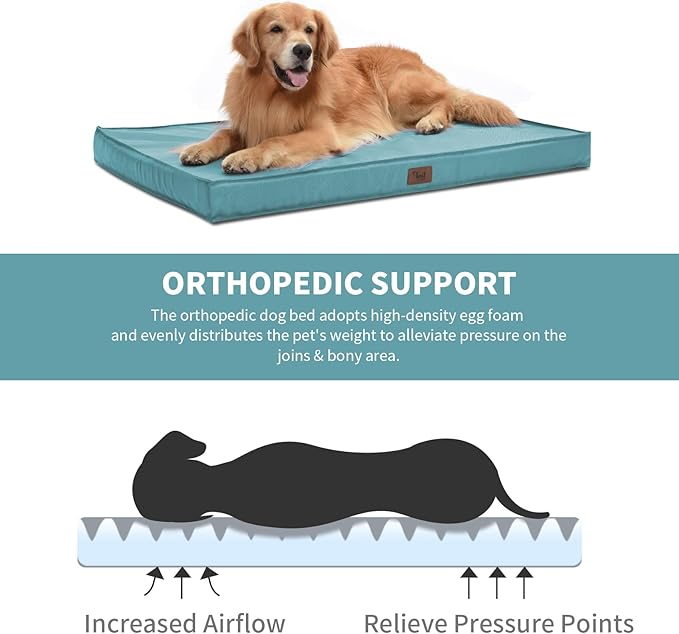 Orthopedic Dog Bed for Large Dogs, Big Waterproof Washable Dog Bed for Large Sized Dogs with Egg Crate Foam Pet Bed Mat, Removable Oxford Cooling Cover, Light Blue
