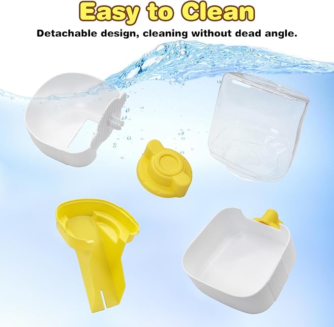 kathson Automatic Rabbit Feeder and Waterer Set, Gravity Pet Food Water Dispenser Bunny Pellet Feeder Small Animal Feeding & Watering Supplies for Guinea Pig Ferret Crate Accessories (Yellow)
