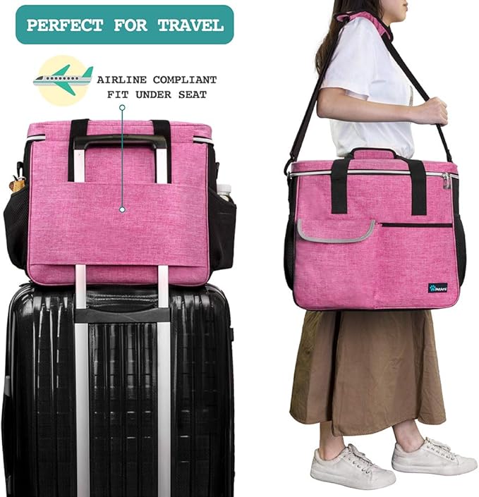 PetAmi Dog Travel Bag - Travel Pet Organizer with Food Container and Bowls, Perfect for Weekend Camping, Cat Diaper Bag (Pink, Large)