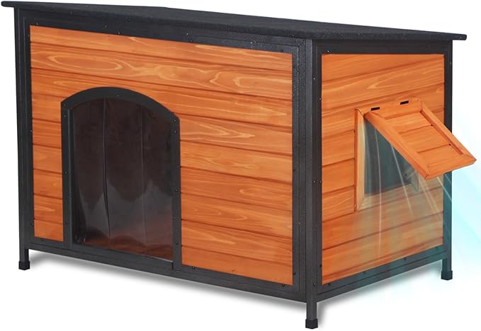 Dog House Outdoor Weatherproof 43.3" L Chew Proof Dog Kennel for Small Medium Large Dogs with Strong Metal Chew Proof Frame Raised Design