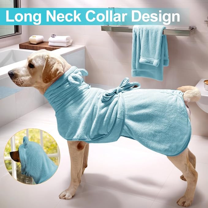 Giant Dog Bath Bubble, Quick Drying Super Absorbent Used for After Bathing, Warm Dog Towels, Adjustable Hoodies and Belts for Pet Dogs Bath Clothes Products (Blue, 6XL)