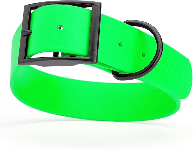 Dogline Biothane Waterproof Dog Collar Strong Coated Nylon Webbing with Black Hardware Odor- Proof for Easy Care Easy to Clean High Performance Fits Small Medium or Large Dogs, Tropical Green