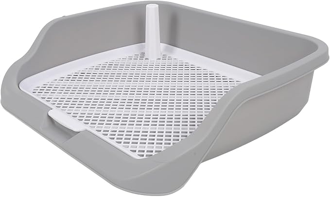 Fabater Dog Potty Toilet Training Tray, Portable Multifunctional Mesh Puppy Training Toilet Pad Holder with Bafflel for Small Dogs Puppies (Gray)