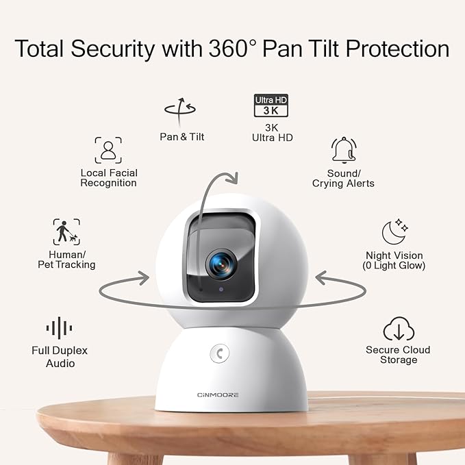 5G Security Camera Indoor, 3K Pet/Dog Camera with Speaker/Phone App, PTZ WiFi Baby Monitor Cameras for Home Security, 0-Glow Night Vision 2-Way Talk, AI Tracking Facial Recognition Time Lapse