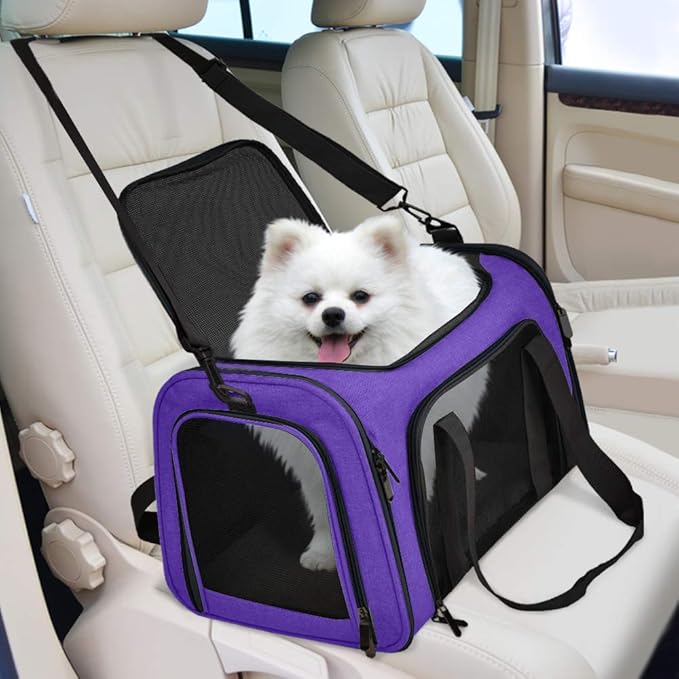 Large Cat Carriers Dog Carrier Pet Carrier for Large Cats Dogs Puppies up to 25Lbs, Big Dog Carrier Soft Sided, Collapsible Travel Puppy Carrier - Large - Purple