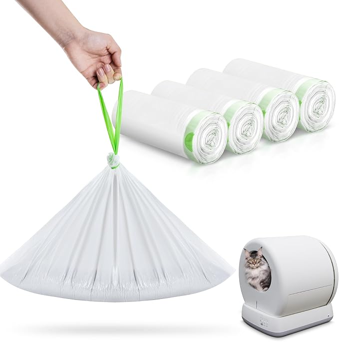 120 Pack Cat Litter Box Liners for Meo Want SC01, MW-SC02, MW-LR01,1.5 Mil Thick Drawstring Heavy Duty Leak-proof Disposable Smart Self-Cleaning Litter Box Robot Waste Drawer Trash Bags 18" x 12.6"