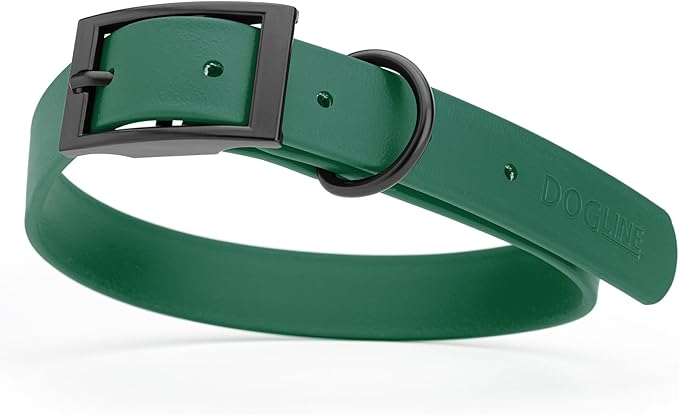 Dogline Biothane Waterproof Dog Collar Strong Coated Nylon Webbing with Black Hardware Odor- Proof for Easy Care Easy to Clean High Performance Fits Small Medium or Large Dogs, Hunter Green