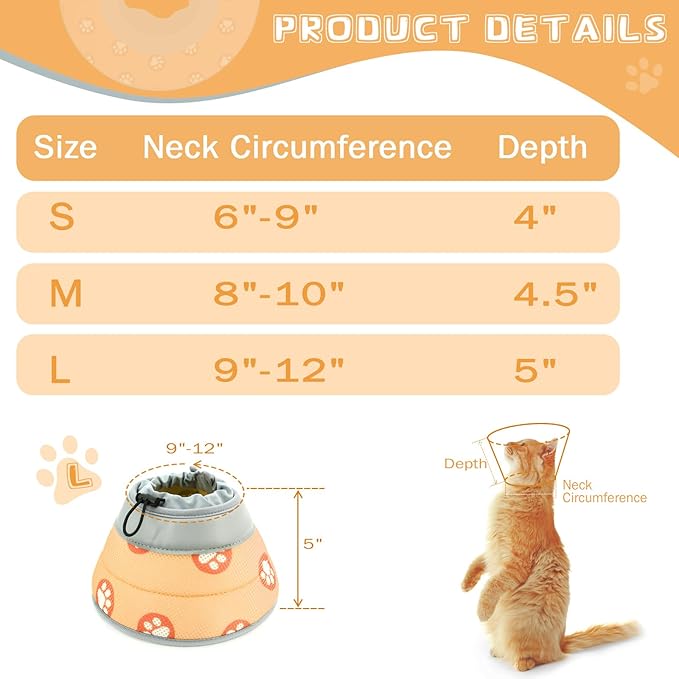 Cat Cone Collar Soft to Stop Licking After Surgery Cat Recovery Collar for Small Large Cats Adjustable Elizabethan Collar
