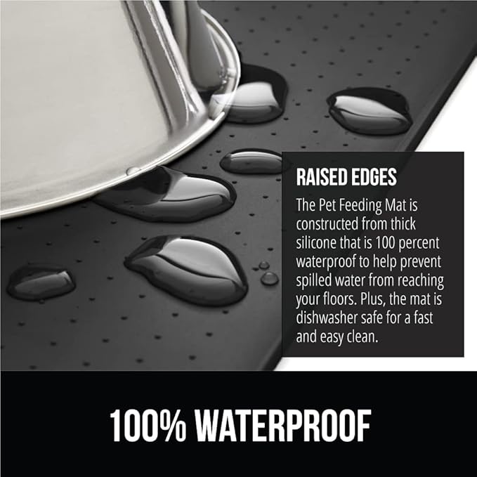 GORILLA GRIP 100% Waterproof Raised Edge BPA Free Silicone Pet Feeding Mat, Dog Cat Food Mats Contain Spills Protects Floors, Placemats for Cats and Dogs Water Bowl, Pets Accessories 16x10, Charcoal