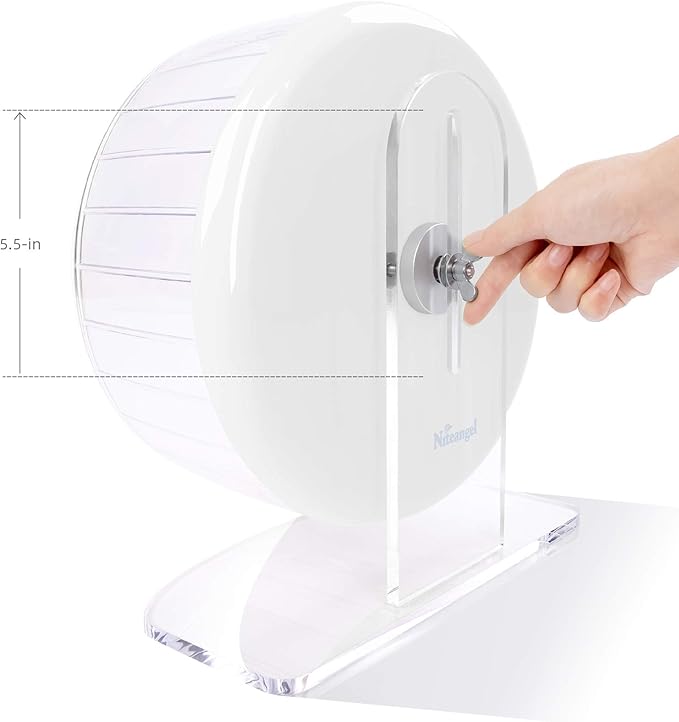 Niteangel Super-Silent Hamster Exercise Wheels: - Quiet Spinner Hamster Running Wheels with Adjustable Stand for Hamsters Gerbils Mice Or Other Small Animals (L, White)