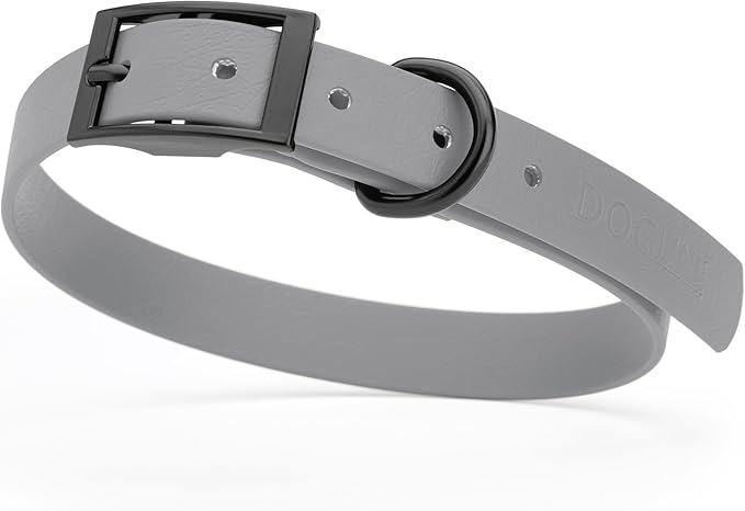 Dogline Biothane Waterproof Dog Collar Strong Coated Nylon Webbing with Black Hardware Odor- Proof for Easy Care Easy to Clean High Performance Fits Small Medium or Large Dogs, Battleship Gray