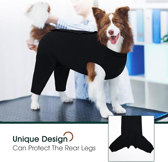 Kuoser Dog Surgery Suit Female Spay Male Neuter, Dog Leg Sleeve to Stop Licking Soft Dog Onesie for Abdominal Wound, Dog Recovery Suit Rear Leg Sleeves Pet Elbow Brace Protector, Black L