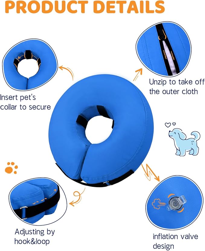 Supet Inflatable Dog Cone Collar Alternative After Surgery, Doggie Neck Donut Collar Recovery ECollar for Post Surgery, Soft Dog Cone for Small Medium Puppies Cats