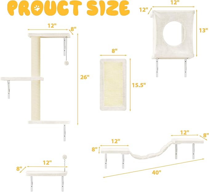 NUNU LAB Cat Wall Shelves, 10-in-1 Wall-Mounted Cat Furniture Set, Large Cat Climber Set with House, Bridge, Steps, Scratcher, DIY Playground, Shelves for Indoor Wall Furniture Set - Beige