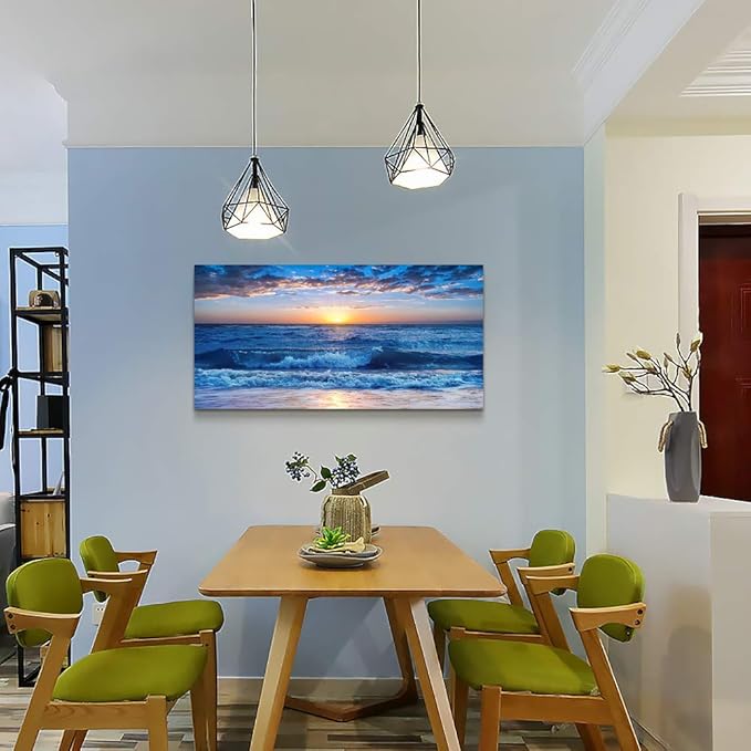 canvas wall art for living room Blue Ocean Sea sun landscape painting bathroom Wall Decor Ready to Hang for Home Decorations office family bedroom kitchen Works canvas Prints pictures 24" x 48"inch