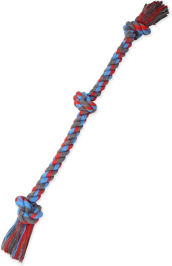 Mammoth Flossy Chews Assorted Color Rope, Premium Cotton-Poly 3 Knot Tug Dog , X-Large