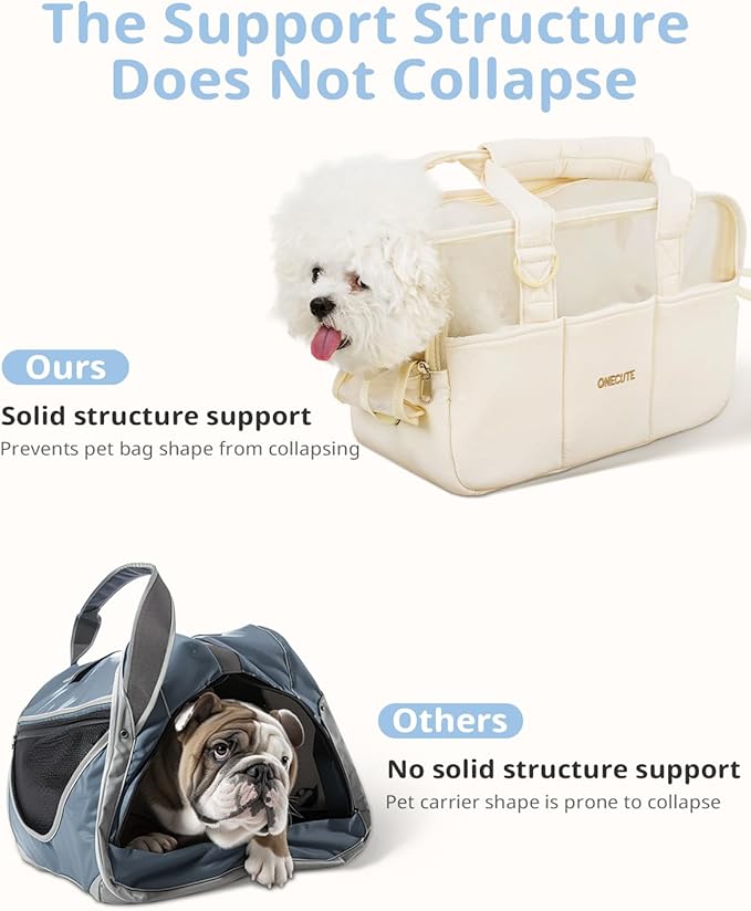 Dog Purse Carrier for Small Dogs Rabbit cat with Large Pockets, Cotton Bag, Dog Carrier Soft Sided, Collapsible Travel Puppy Carrier (Beige Breathable, 13.6" L x 6.5" W x 10.0" H)