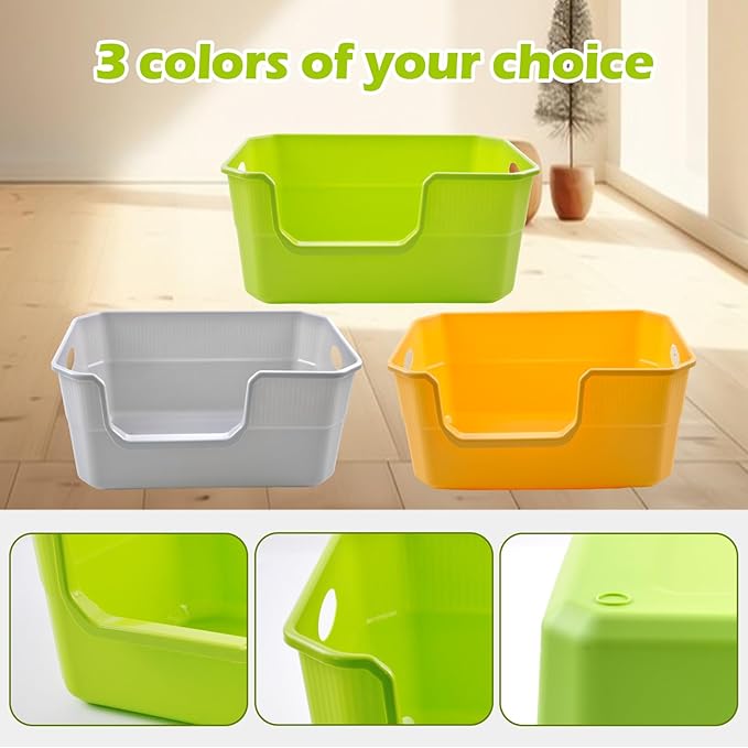 Large Litter Pan Low Entry,High Wall Litter Box Side Entry Plastic Cat Boxes for Indoor Cats Anti-Urine Leakage,High Sides Kitty Tray Open Kitten Toilet Low Entrance Green