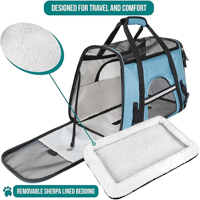 PetAmi Airline Approved Pet Carrier for Cat, Soft Sided Dog Carrier for Small Dogs, Cat Travel Supplies Accessories for Indoor Cats, Ventilated Pet Carrying Bag Medium Large Kitten Puppy, Small Blue
