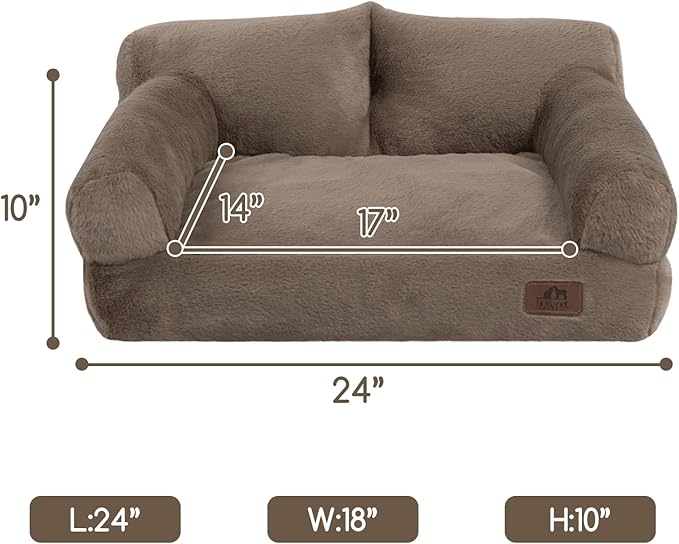 Hollypet Fluffy Plush Pet Sofa Soft Calming Pet Sofa Beds for Medium Small Cats and Dogs, Dark Brown