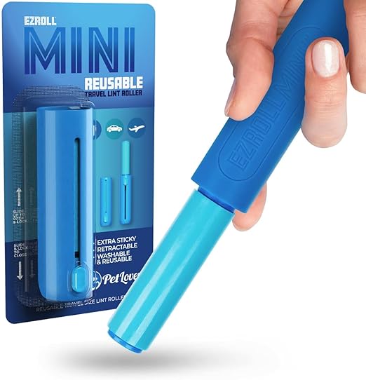 PetLovers EzRoll Reusable Lint Roller - Sticky for Life & Multi-Purpose Pet Hair, Dust, & Lint Remover for Clothing, Upholstery, & Cars - Sustainable, Washable & Efficient