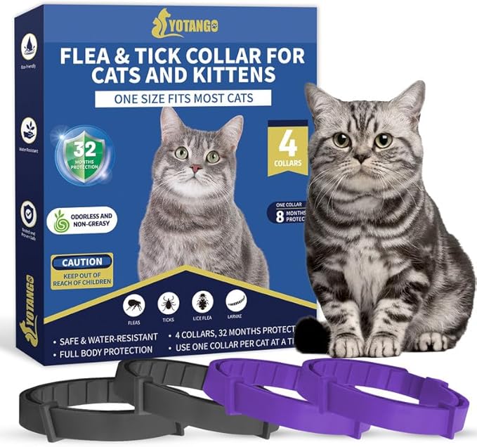 4 Pack Flea Collar for Cats 32 Months Prevention, Waterproof Natural Treatment Collar Adjustable for All Breeds and Size(Black & Purple)