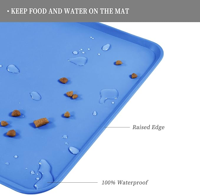 Waterproof Pet Feeding Mat with High Raised Edges, Heavier and Thicker Placemats for Cat Dog Water Bowl with BPA Free, Dogs Cats Food Mats for Messy Drinkers to Prevent Spill and Protect Floors