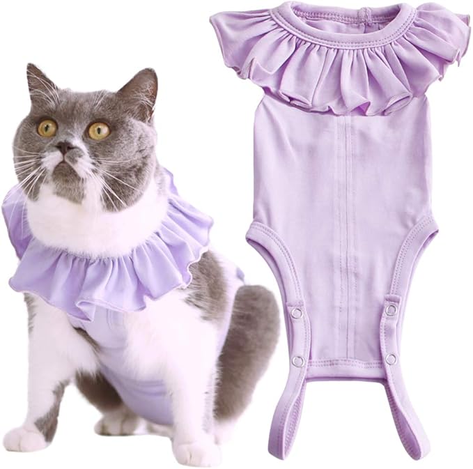 Cat Recovery Suit for Abdominal Wounds and Skin Diseases,Breathable Surgical Recovery Shirt After Surgery Wear Anti Licking Wounds,E-Collar Alternative for Female Cats Kitten(RSC01-purple-s)