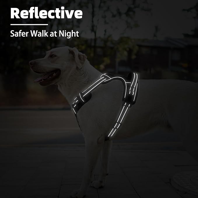 PUPTECK No Pull Dog Harness for Large, Adjustable Reflective Dog Harness with Handle Easy Control, Comfortable Soft Padded Pet Vest Harness for Large Dogs, Black L
