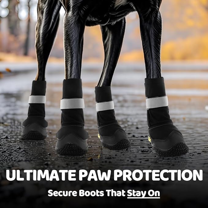 Hcpet Dog Shoes, Dog Boots & Paw Protectors for Winter Snowy Days, Rainy Weather, Outdoor Anti-Slip Sole Dog Booties for Hardwood Floor Black-Leg 1