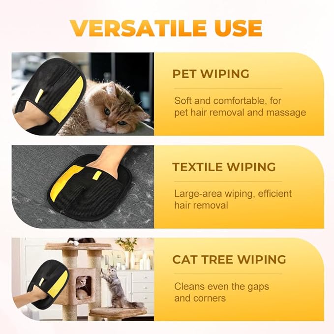 Pet Hair Remover Gloves, 2025 Upgraded Pet Grooming Gloves Hair Remover Electrostatic, Premium Efficient Hands on for Dogs, Cats & Horses (1PCS)