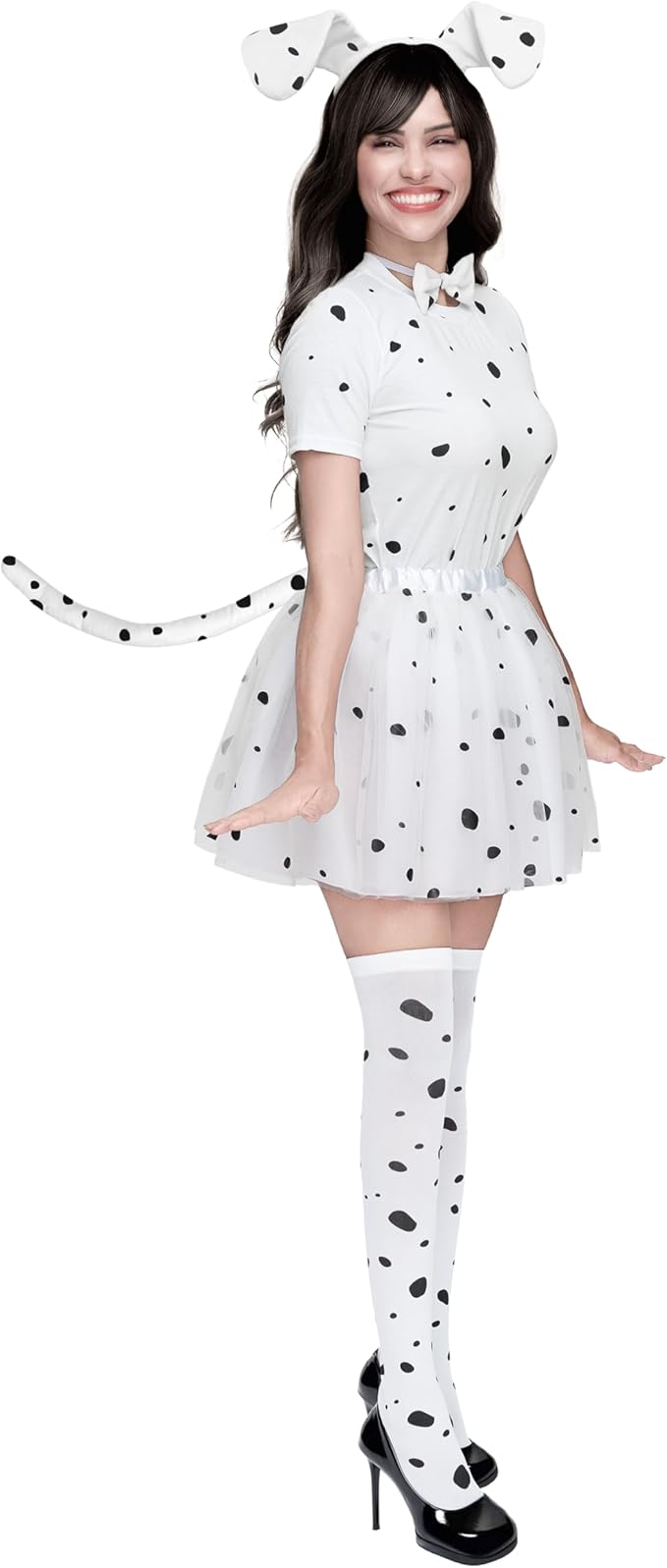 Spooktacular Creations 6 Pcs Halloween Women Dalmatian Dog Costume Set, Dalmatian Puppy Costume for Adult Women