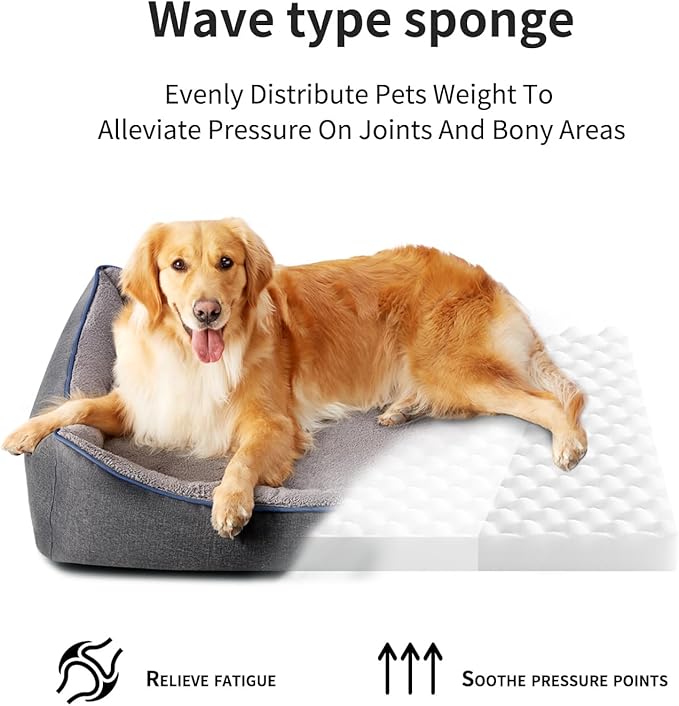 Orthopedic Dog Beds for Medium Dogs, Durable Egg Crate Foam Sofa Dog Bed wit Washable Removable Cover,Waterproof Lining,Pet Bed for Large Dogs (Dark Grey-Velvet, 26.4" L x 21.7" W x 6.2" Th)