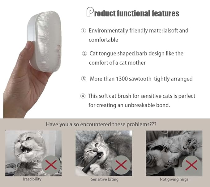 SoarExcelleryy Soft Fur Cat Brush - Over 1000 gentle cat tongue brushes with prickly serrations, suitable for sensitive cats - comfortable, lightweight, gentle, perfect for enhancing intimacy, white