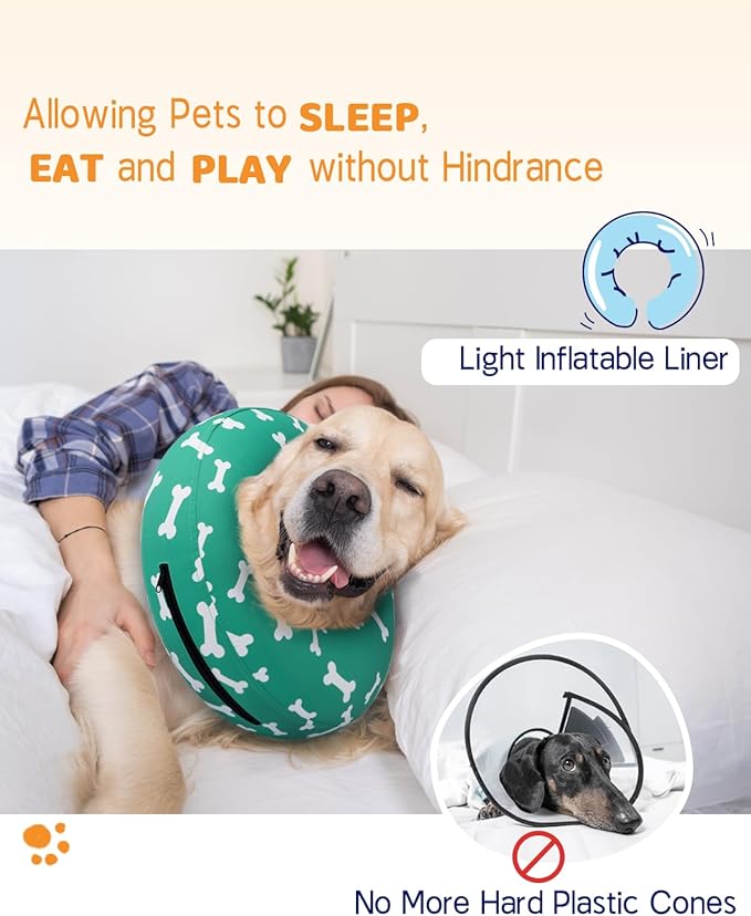 Super Inflatable Dog Cone Alternative - Soft Recovery Collar for Small to Large Dogs