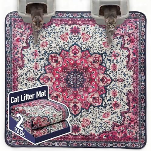Hompet Cat Litter Mat 2 Pack, 72x72 Large Machine Washable Trapping Mats