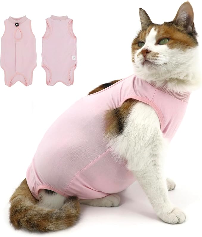 Cat Recovery Suit, Surgical Recovery Clothes for Abdominal Wound or Skin Disease, Cats Onesie After Surgery and Spay, E-Collar Alternative Pajama Suit (Pink, Large)