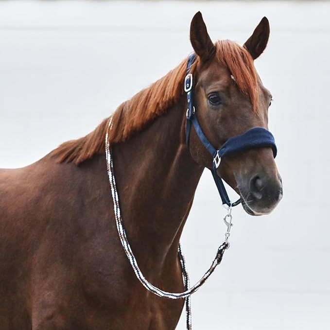 HORZE Kiel Adjustable Horse Halter with Fleece Padding - Dark Navy - Warmblood