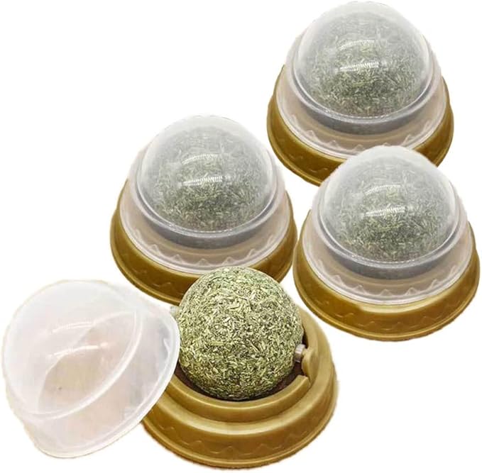 Oncpcare 4 Pack Catnip Balls, Natural Mint Leaf Catnip Ball for Cats Wall Cat Nip Cat Treats Magic Toy for Kitten Kitty Playing Chewing