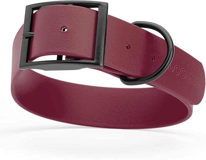 Dogline Biothane Waterproof Dog Collar Strong Coated Nylon Webbing with Black Hardware Odor- Proof for Easy Care Easy to Clean High Performance Fits Small Medium or Large Dogs, Merlot Burgundy