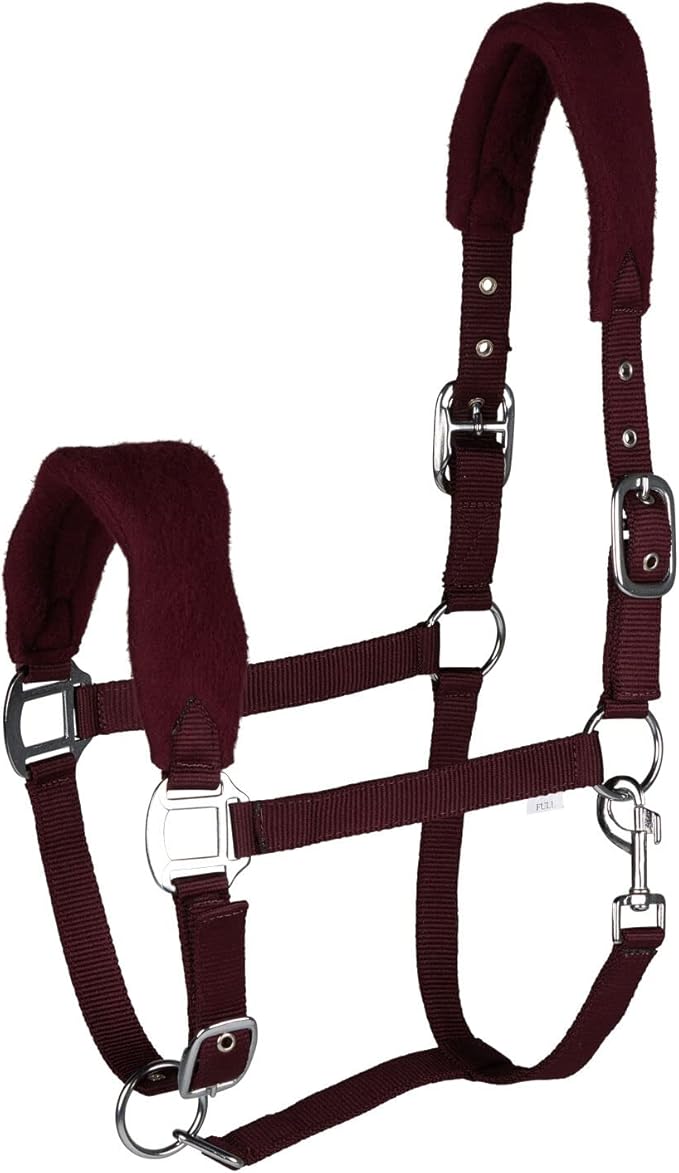 HORZE Kiel Adjustable Horse Halter with Fleece Padding - Dark Red - Horse