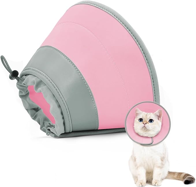 Cat Cone Collar Soft to Stop Licking, Adjustable, Foldable Lightweight Kitten Cones After Surgery Recovery for Cats & Kittens, Cat Cone Alternative (Solid Pink, M)