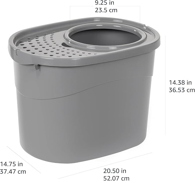 Amazon Basics Large Cat Litter Box with High Sides, Top Entry, Includes Scoop, 20.5 x 14.75 x 14.38 inches, Grey