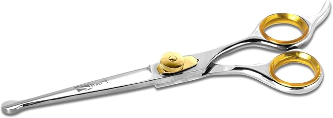 Sharf Dog Grooming Scissors, Gold Touch 7.5 Inch Straight Sharp Professional Pet Grooming Shear with Safety Round Tip, Ball Point for Safe and Easy Use for Cat or Dog Grooming